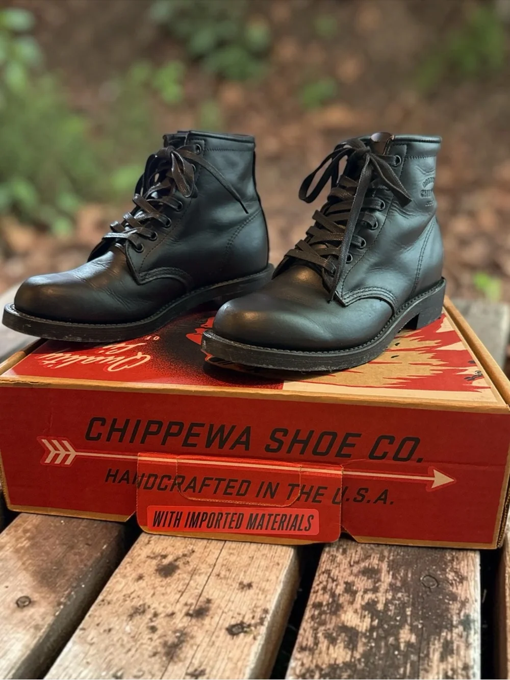 Chippewa Men's Black Leather Lace-Up Boots 7.5 D/Womans 9D